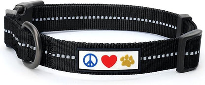 Pawtitas Recycled Dog Collar with Reflective Stitched Puppy Collar Made from Plastic Bottles Collected from Oceans Small Black Sea