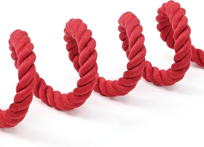 Mile High Life Dog Leash, Braided Cotton Rope Leashes with Leather Tip - Heavy Duty Metal Clasp, 4FT, 1/2" Thick - Wedding, Walking & Training Leash for Small Medium Large Dogs (Red)