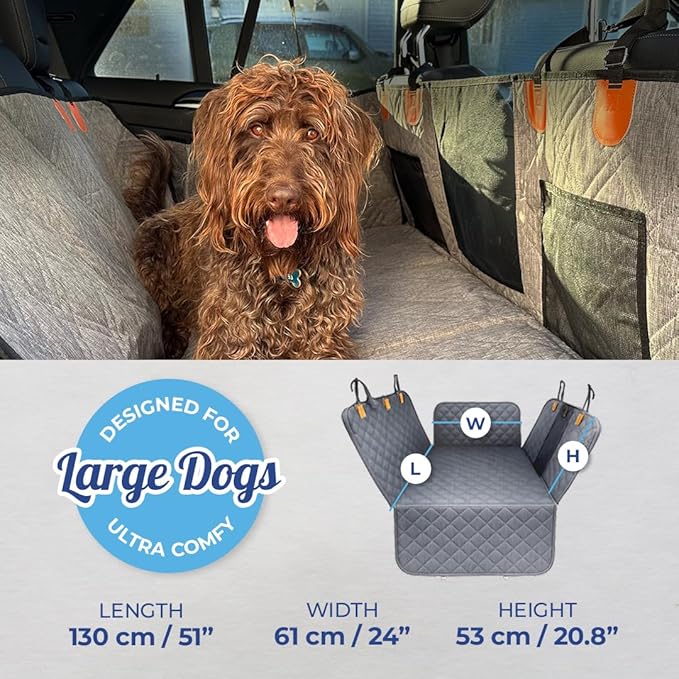 Ruff & Stuff Dog Car Seat Hard Bottom Cover for Back Seat Up to 170lbs | for All Vehicles | Waterproof Scratch-Resistan (Gray) (Gray)