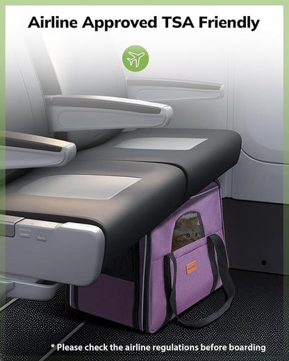 Morpilot Cat Carrier - Cat Carrier Soft for Medium or Large Cats up to 18lbs, with Dual-Sided Cushion, Secure Buckle and Foldable Bowl, Dog Carriers for Small Dogs(Purple)-17.3" L x 12.2" W x 13.4" H