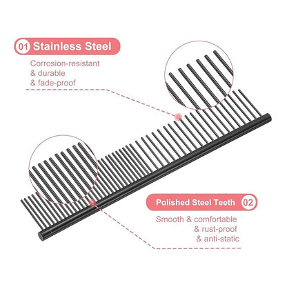 PETAXCELL Dog Cat Comb, Pet Combs Stainless Steel Teeth with Rounded Ends for Knots Mats Loose Hair Removal, 6.5IN (Black Coated, 3 Pack), Grooming Tool Intended for Long Curly Hair Pet