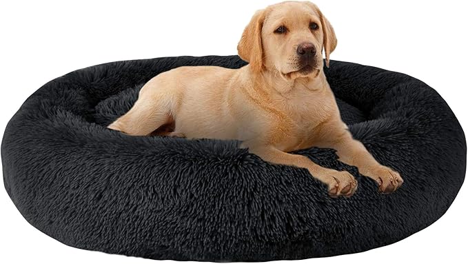 MFOX Calming Dog Bed (S/M/L/XL) for Medium and Large Dogs Comfortable Pet Bed Faux Fur Donut Cuddler Up to 15/30/50/90lbs
