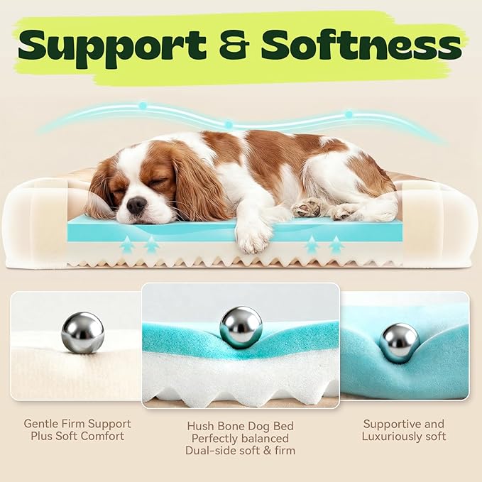 Orthopedic Dog Beds for Medium Small Dogs with Removable Washable Cover Rectangle Pet Sofa with Cooling Gel Memory Foam Anti-Slip Bottom Waterproof for Old Pets or Cat,28" L x 23" W x 6.5" Th