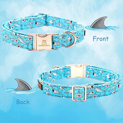 Lionheart glory Blue Dog Collar Shark Print Dog Collar for Small Dogs Boy Soft Durable Adjustable Dog Collars Puppy Collar Pet Gift
