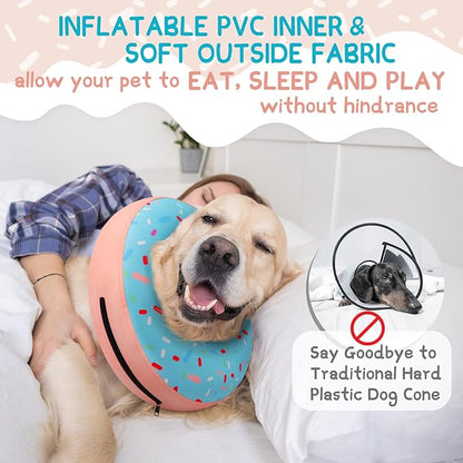Supet Inflatable Dog Cone Collar for Large Medium Small Dogs, Soft Cone Collar for Dogs Cats, ECollar Doggie Neck Donut Dog Cone Alternative After Surgery