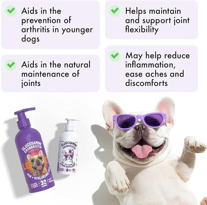 Liquid Glucosamine for Dogs Bacon Flavour with Chondroitin, MSM & Hyaluronic Acid K9 Supplement Hip and Joint Formula Advanced Mobility Joint Pain Relief Senior Advanced Supplement for All Breeds