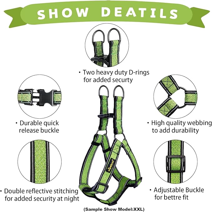 Xipebros No Pull Dog Harness with Reflective Adjustable,Stops Pets from Pulling and Choking On Walks for Medium Dogs, (Green, L)