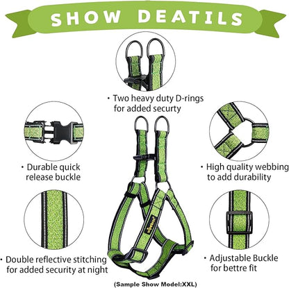 Xipebros No Pull Dog Harness with Reflective Adjustable,Stops Pets from Pulling and Choking On Walks for Medium/Large Dogs (Green, XL)