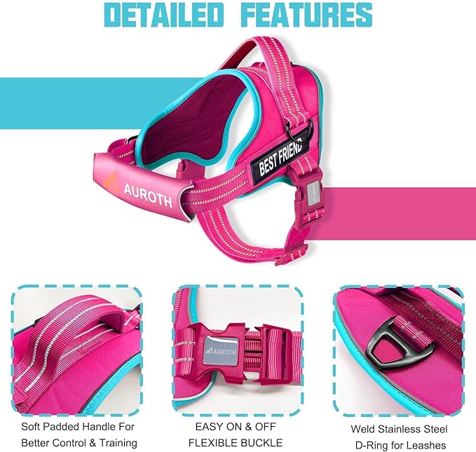 AUROTH Dog Harness and Leash Set, Soft Padded Service Dog Vest with 5.25FT Dog Leash, No Choke, Easy On Pet Vest, Adjustable Reflective No Pull Pet Vest Medium Sized Dog, Easy Walking and Training