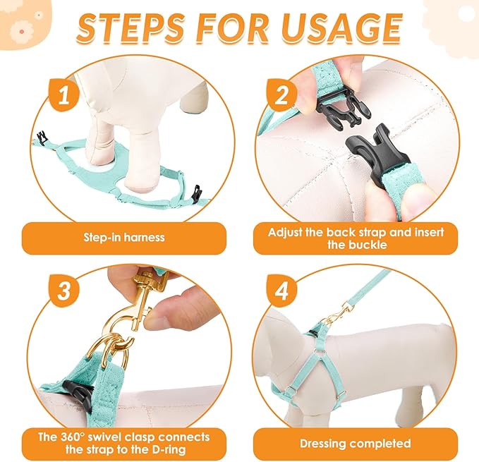 SlowTon Dog Harness Small Sized Dog - Soft XXS Dog Harness and Leash Set No Pull No Chock, Adjustable Lightweight Puppy Harness for XS Small Medium Dogs Cats (Solid Light Blue, XXS)