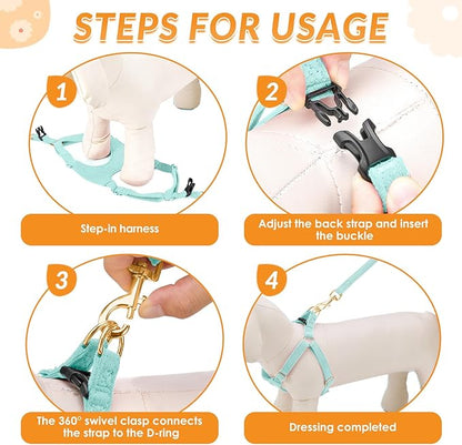 SlowTon Dog Harness Small Sized Dog - Soft XXS Dog Harness and Leash Set No Pull No Chock, Adjustable Lightweight Puppy Harness for XS Small Medium Dogs Cats (Solid Light Blue, XXS)