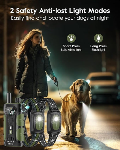SLOPEHILL Dog Shock Collar,4200FT Dog Training Collar with Remote,IPX8 Waterproof E-Collar with Beep,Vibration,Shock,Flashing Light,No Shock Model,Electric Shock Collar for Dogs,Green 2PCS