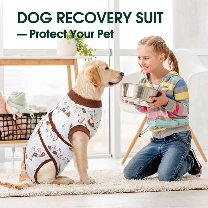 Kuoser Dog Recovery Suit for Post-Surgery Care, Spay Neuter Bodysuit for Female & Male Dogs, Anti-Licking Surgical Onesie, Snug Fit for Abdominal Wound Protection & Skin Healing, BrownPony L