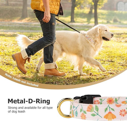 Cotton Handmade Dog Collar Cute and Distinctive Patterns Pink Sunflower with Pendant for Girl Boy Dogs Collars M