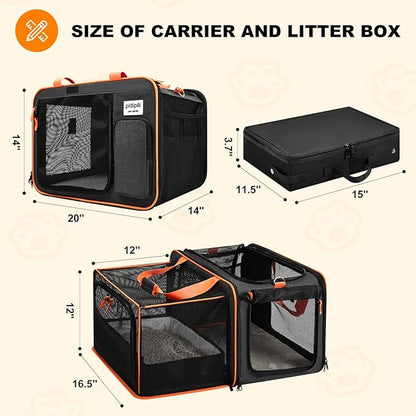 Pidipiti 20 x 14 x 14 Expandable cat car Travel Carrier for 1 Small-Medium cat,with a Portable Leakproof Small cat Litter Box