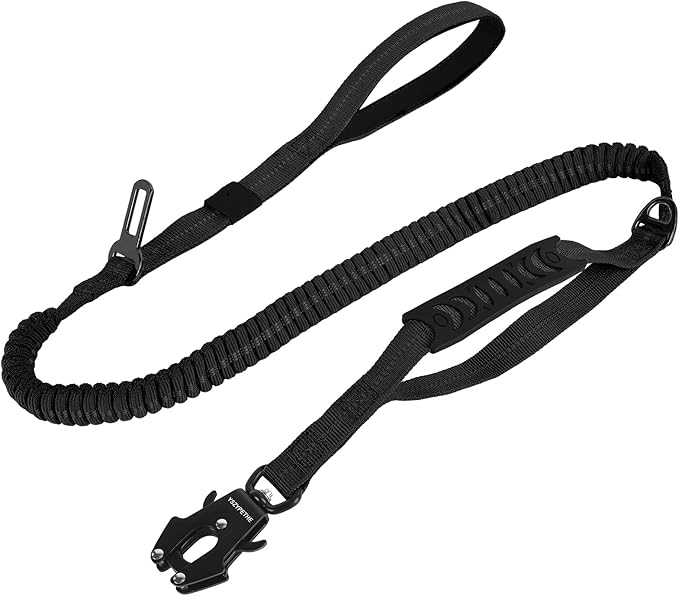 YSZYPETHE Heavy Duty Dog Leash, 4-6 Ft Shock Absorbing with Heavy-Duty Seatbelt Buckle & Dual Handles - No Bungee, for Medium to Large Dogs (Black)