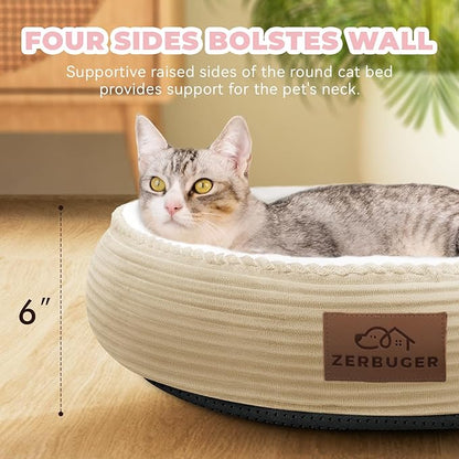 Zerbuger 20in Camel Round Cat Dog Bed Gift for Large Medium Small Dogs Cats, Machine Washable Sleeping Sofa, Non-Slip Bottom Breathable Soft Calming Pet Cuddler for Indoor/Outdoor/Car/Cage