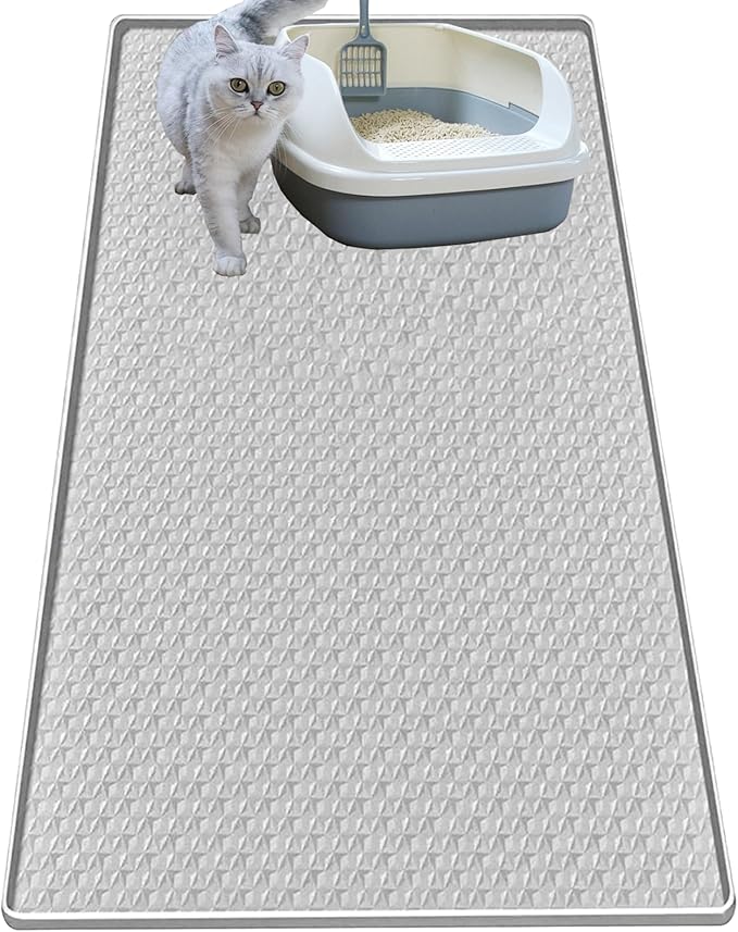 Jacooxi Cat Litter Mat for Litter Box, Silicone Large Cat Litter Trapping Mat - 51.2x25.6 in, Waterproof & Non-Slip, Durable & Easy Clean, Light Gray
