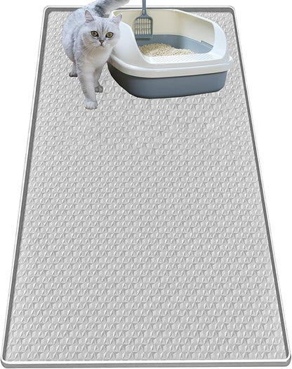 Jacooxi Cat Litter Mat for Litter Box, Silicone Large Cat Litter Trapping Mat - 51.2x25.6 in, Waterproof & Non-Slip, Durable & Easy Clean, Light Gray