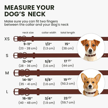 BRONZEDOG Rolled Leather Dog Collar for Small Medium Large Dogs with QR ID Tag (XS: 9-11 Inch, Chocolate Brown)