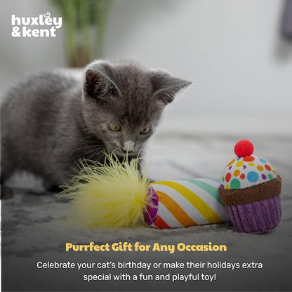 Huxley & Kent Plush Cat Toy - Interactive Catnip Toy for Cats & Kittens - Soft with Crinkle & Catnip - Fun Indoor Play - Mewow Cupcake & Candle, 2pk