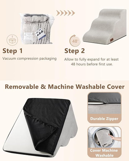 Aodisman Dog Stairs for Small Dogs,3 Step Dog Ramp for Couch and Bed,Pet Stairs with Non-Slip Bottom for Old Cats,Indoor Pet Steps,Comfort,Durable,15.4" H,Light Grey