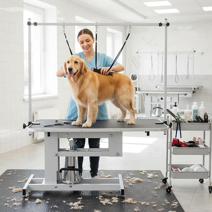 Garvee 43.3 in Hydraulic Pet Grooming Table, Professional Hydraulic Grooming Table w/Max 350 LBS Loading Capacity, 3 Adjsutable Nooses, Adjustable Height Range 22 in -39 in