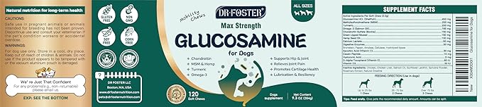 Glucosamine for Dogs, Hip and Joint Supplement for Dogs with Chondroitin, MSM, Turmeric, Omega-3 & Calcium, Dog Glucosamine Supports Pain Relief, Mobility & Comfort, Chicken Flavor, 120 Soft Chews