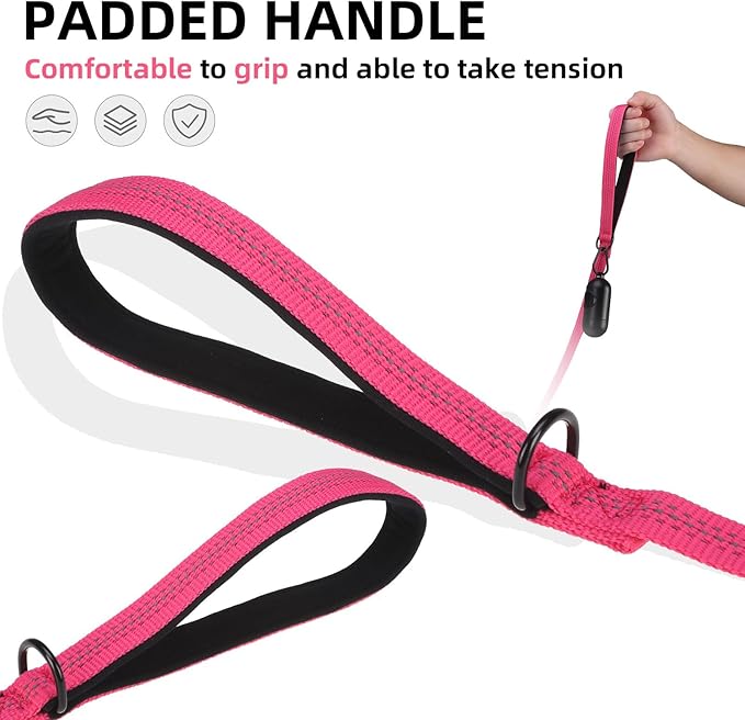 PUPTECK Reflective Dog Leash with Comfortable Padded Handle Durable Nylon Dog Lead for Small Medium and Large Dogs Cats Walking Running Training Outside, Hot Pink, M