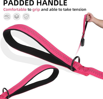 PUPTECK Reflective Dog Leash with Comfortable Padded Handle Durable Nylon Dog Lead for Small Medium and Large Dogs Cats Walking Running Training Outside, Hot Pink, M
