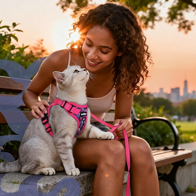 rabbitgoo Cat Harness and Leash for Walking, Escape Proof Soft Adjustable Vest Harnesses for Cats, Easy Control Breathable Reflective Strips Jacket, Coconut Fuchsia,XXS