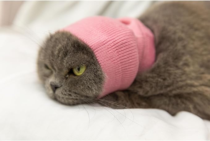 FDANDADE Neck Cowl for Cat, Cat Neck Scarf for Cats Anxiety Relief – Noise Canceling for Fireworks, Thunderstorms, Pet Grooming & Force Drying(Pink S)