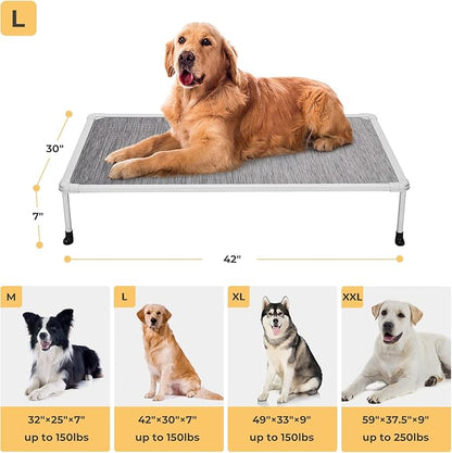 Veehoo Chewproof Elevated Dog Bed - Cooling Raised Pet Cot, Breathable Mesh, Washable & Non-Slip for large Dogs, Indoor/Outdoor, Black Silver Mat and Silver Metal Frame, 42x30inches (Model CWC2203B03)