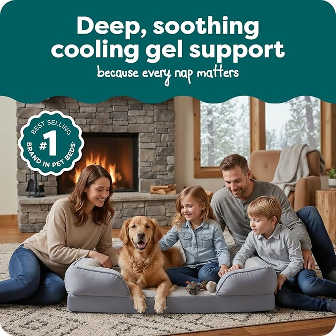 FurHaven Cooling Gel Dog Bed for Large Dogs, Perfect Comfort Sofa Bed with Cool Gel-Top Foam with a Solid Orthopedic Foam Base for Joint Support, Washable Cover, Jumbo XL, Plush & Velvet, Granite Gray