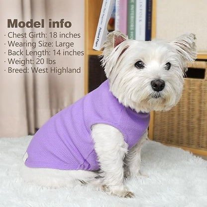 KYEESE 2Pack Dog Shirts Waffle for Small Dogs, Stretchy T-Shirts, Lightweight Tank Top, Sleeveless Vest, Breathable Cat Shirt, Medium, Purple + Grey