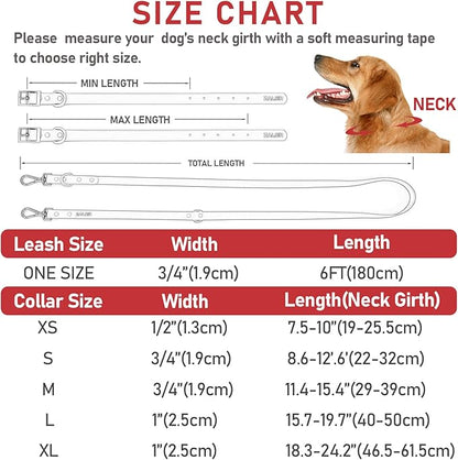 ZALER Dog Collar and Leash Set, Waterproof Adjustable Odor Proof Pet Collars Leashes Easy to Clean, 6FT Dog Leash with 2 Hooks for Large, Medium Small Dogs (XS, Red)