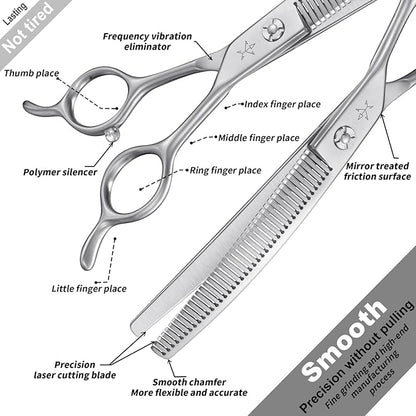 High-end Professional Dog Grooming Curved Thinning Scissors Teeth Blending Shears Pet Texturizing Thinner Blender Shears 7 Inch Extremely Very Sharp Made Of Stainless Steel Alloy For Dog Cat Groomer