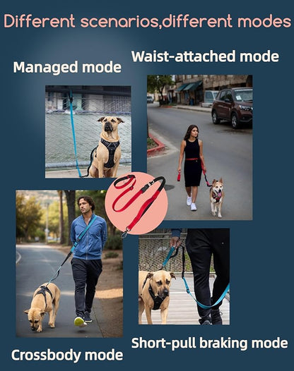 Dog Leash, Hands Free - 6-in-1 Reflective Bungee Leash Design for Large & Medium Dogs, Adjustable Nylon Belt for Running, Hiking & Daily Walks (Red)