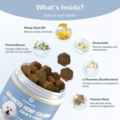 Vetriuntrix Calming Chews for Dogs with Natural Plant Extracts for Fireworks, Storms, Thunder, Barking, Separation, 200 Count