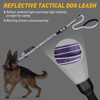 AUBELL Tactical Dog Leash Heavy Duty,4-6ft Reflective Strong No Pull Bungee Leash for Medium Large Dogs with Comfortable Padded Double Handle,Car Seat Belt,360 Degree Rotating Carabiner,Purple