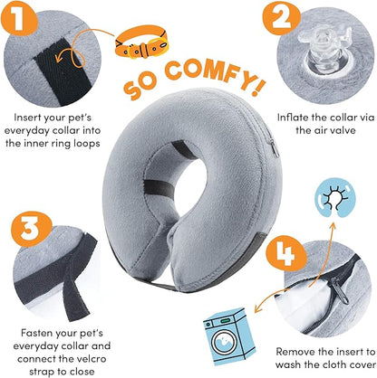 BENCMATE Inflatable Dog Cone Collar Alternative, Soft Dog Cone for Small Medium Large Dogs and Cats, Neck Recovery ECollar Donut Collar After Surgery (Large, Grey)