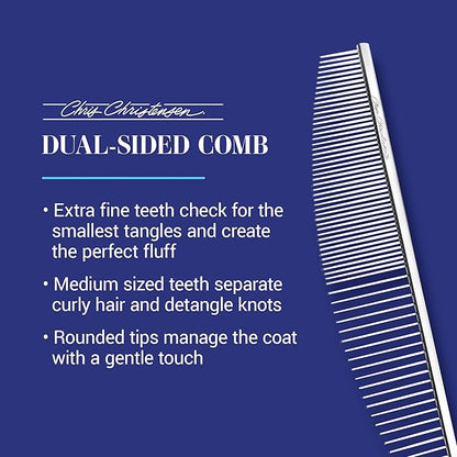 Chris Christensen 00C 6.5 in Crescent Coarse/Fine Finishing Butter Comb, Groom Like a Professional, Rounded Corners Prevent Friction and Breakage, Solid Brass Spin with Steel Teeth, Chrome Finish