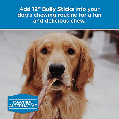 Best Bully Sticks 12 Inch Bully Sticks for Dogs - 12 Count (Pack of 1) - Natural, Easily Digestible, Grass-Fed Beef, Grain and Rawhide Free