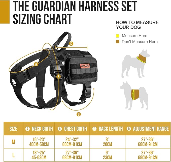 OneTigris Service Dog Vest Harness, Service Dog Cape Guardian Dog Backpack Harness with Pouches Dog Saddle Bag for Small Medium and Large Dogs (Black, Large)