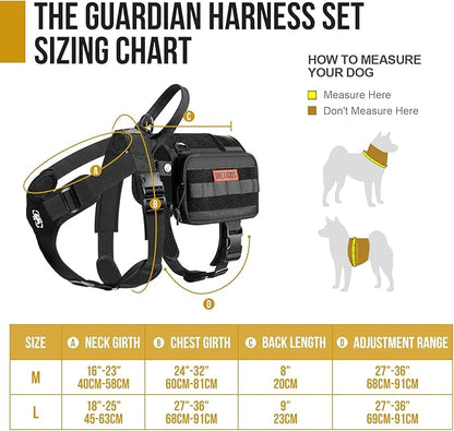 OneTigris Service Dog Vest Harness, Service Dog Cape Guardian Dog Backpack Harness with Pouches Dog Saddle Bag for Small Medium and Large Dogs (Black, Large)