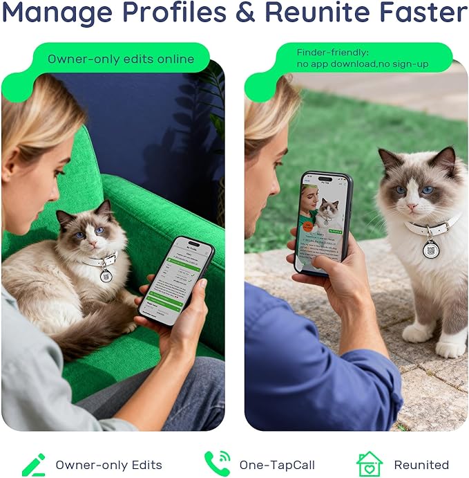 QR Code Dog Tag and Cat Tag, Scan to Reunite Faster, Waterproof and Durable, Lightweight and Quiet, Updatable Contact Info, with Eye-Catching Pet Character Design, Black-Skater Kitty