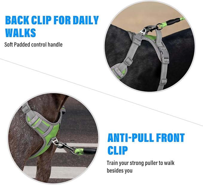 Plutus Pet No Pull Dog Harness, Release at Neck, Reflective Adjustable Dog Vest Harness, Easy Control Handle for Walking, for Small Medium Large Dogs, Green, XL