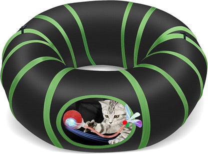 Interactive Cat Toy with Motorized Ball & Collapsible Tunnel - Fast Rolling Motion-Activated, Hide & Seek Puzzle Game for Indoor Adult Cats & Kittens, Stimulating Hunting Self Play Boredom Buster