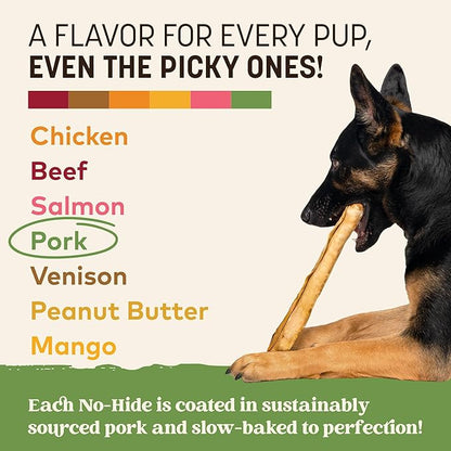 Earth Animal No Hide Chews - Long Lasting Rawhide Free Large Dog Chews Rolls, Pork - 3 Count Value Pack