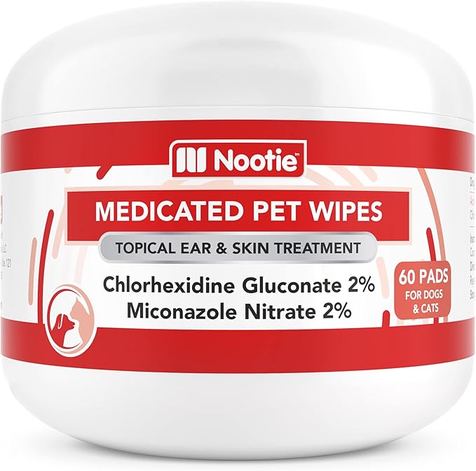 Nootie Medicated Dog Wipes, Chlorhexidine & Miconazole Pet Wipe for Dogs & Cats - 2” Small Wipes, 60 Count - Sold in Over 10,000 Vets & Pet Stores